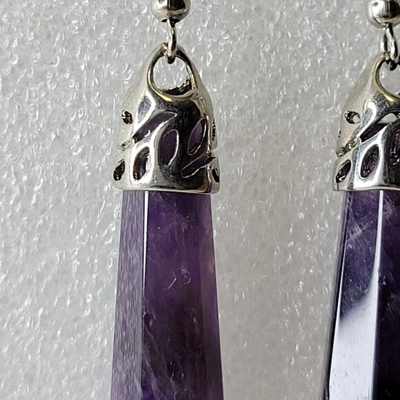 Purple Crystal Dangle Faceted Drop Earrings - Picture 5 of 7